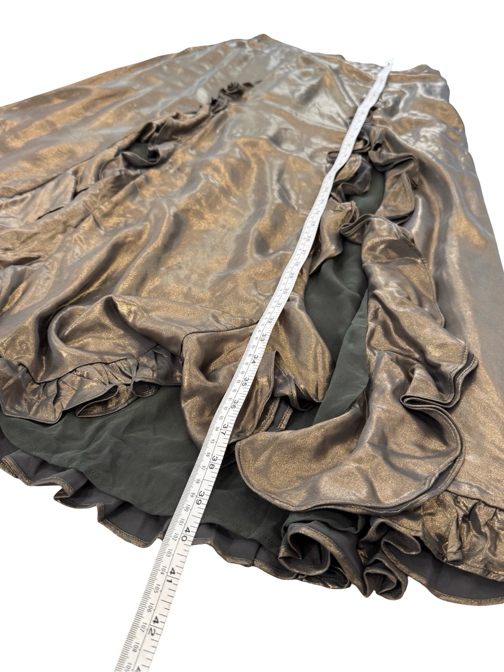 Anthropologie Metallic Olive Ruffle-Trim Maxi Skirt - Picture 10 of 12